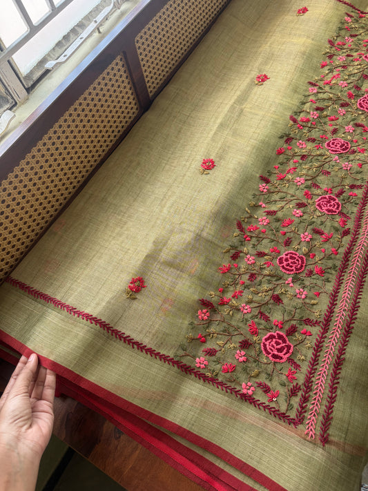 Premium Tissue Linen Sarees - Green