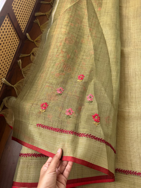 Premium Tissue Linen Sarees - Green