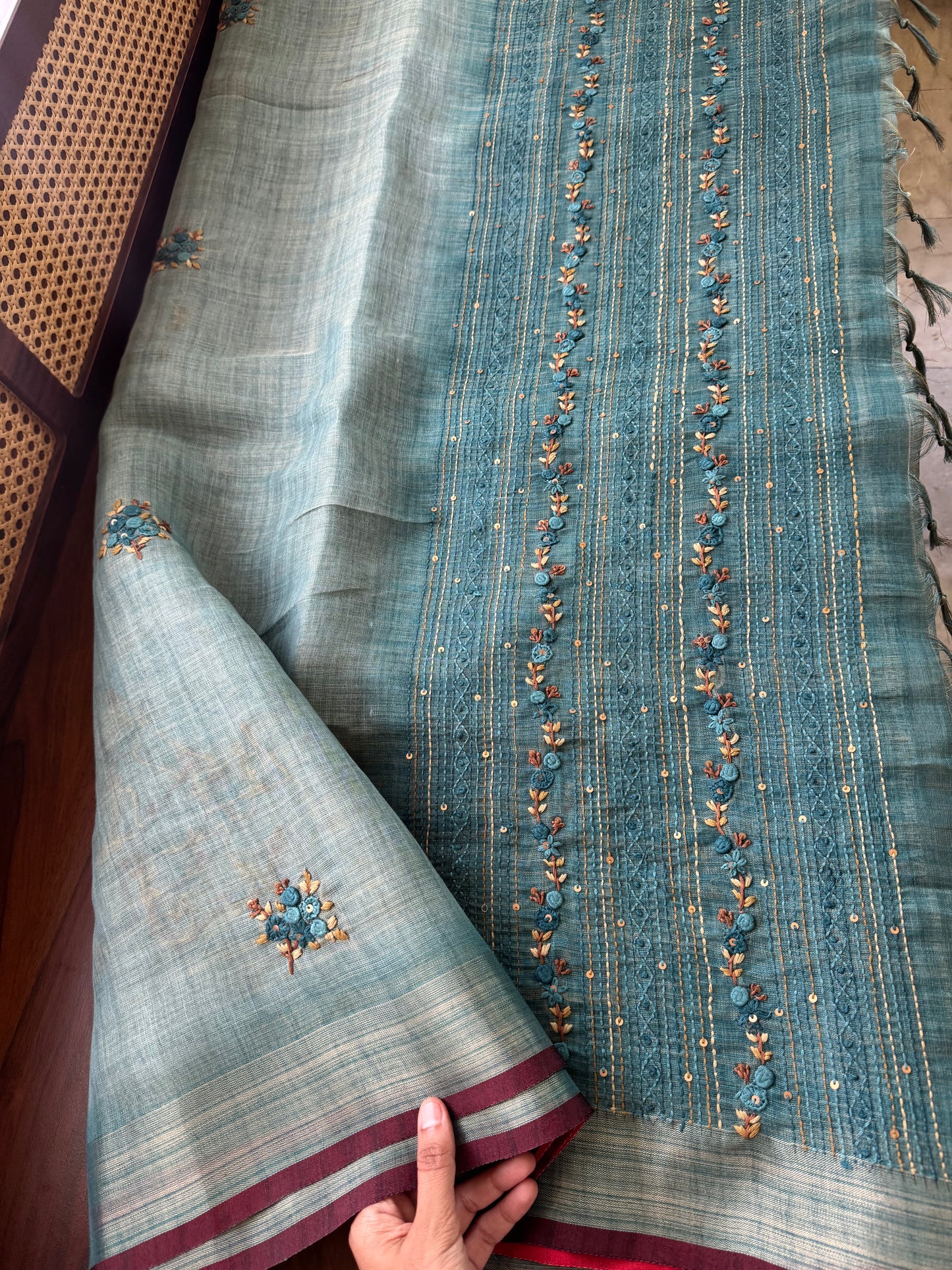 Premium Tissue Linen Sarees with heavy blouse - Blue