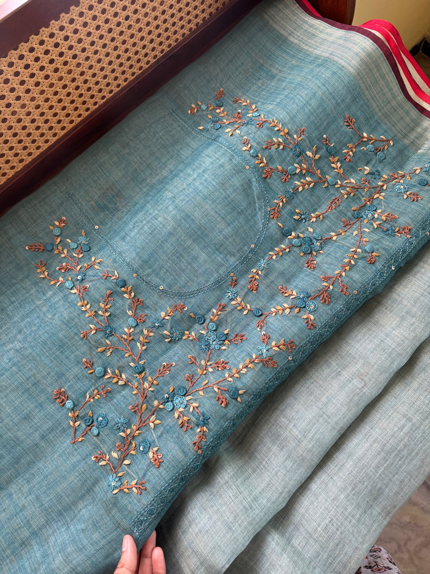 Premium Tissue Linen Sarees with heavy blouse - Blue
