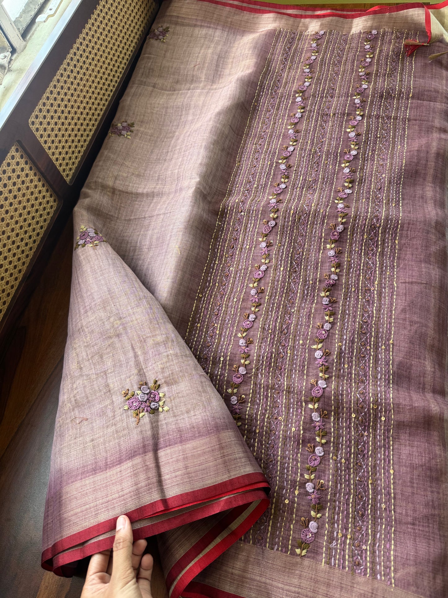 Premium Tissue Linen Sarees with heavy blouse - Lavender