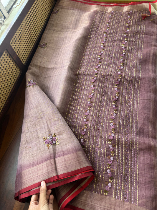 Premium Tissue Linen Sarees with heavy blouse - Lavender