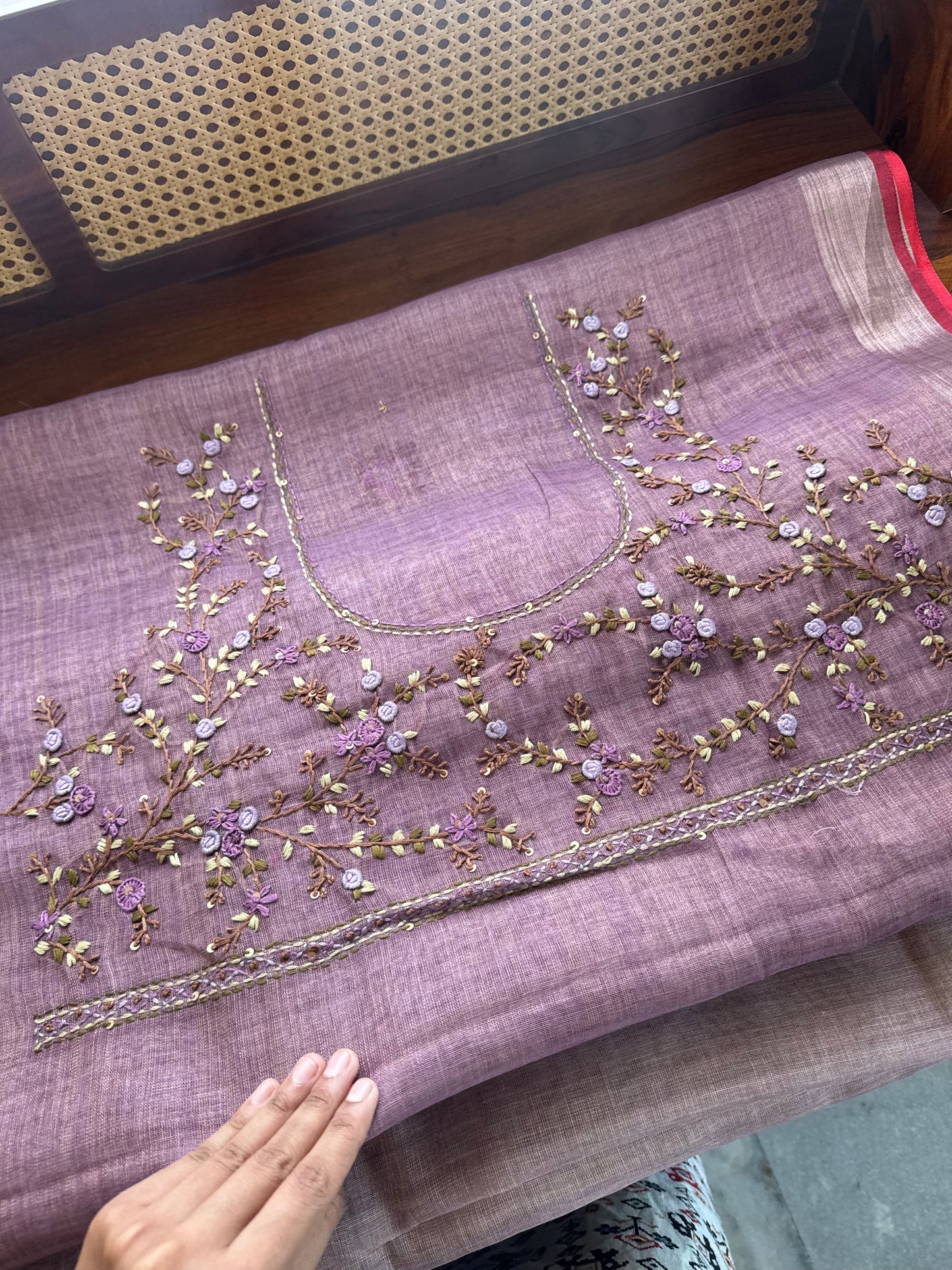 Premium Tissue Linen Sarees with heavy blouse - Lavender