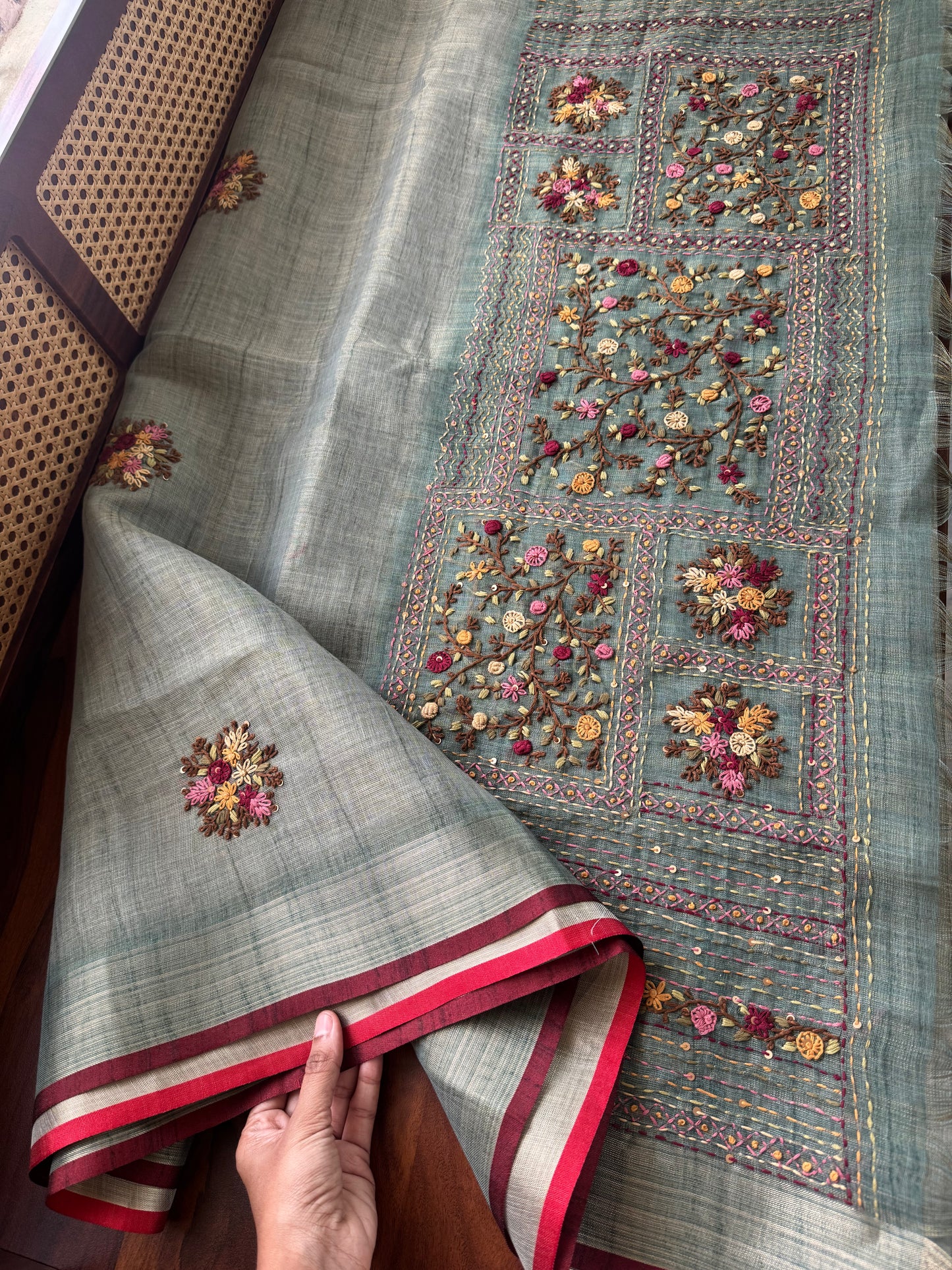 Premium Tissue Linen Sarees - Greyish Blue