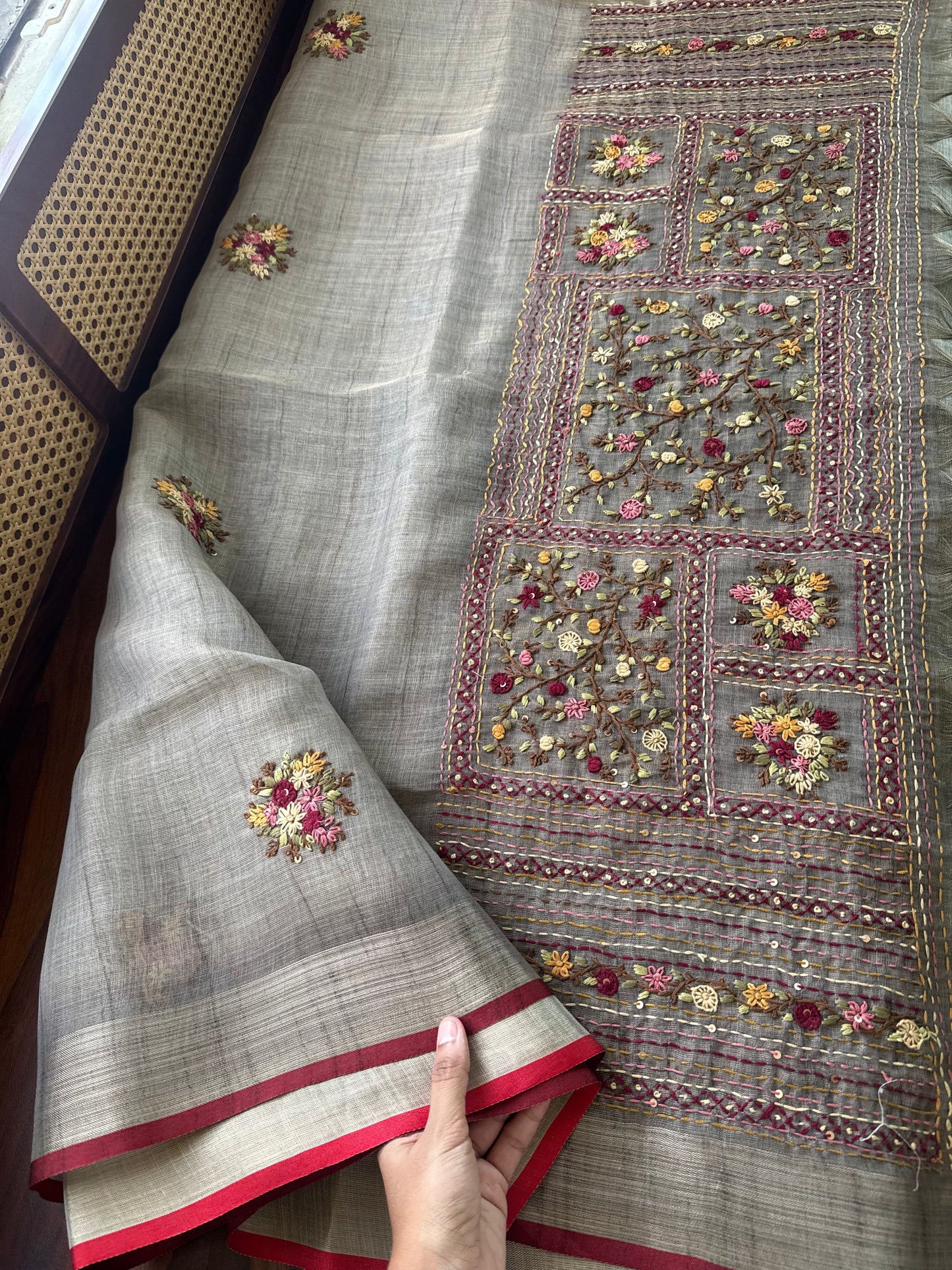 Premium Tissue Linen Sarees - Grey