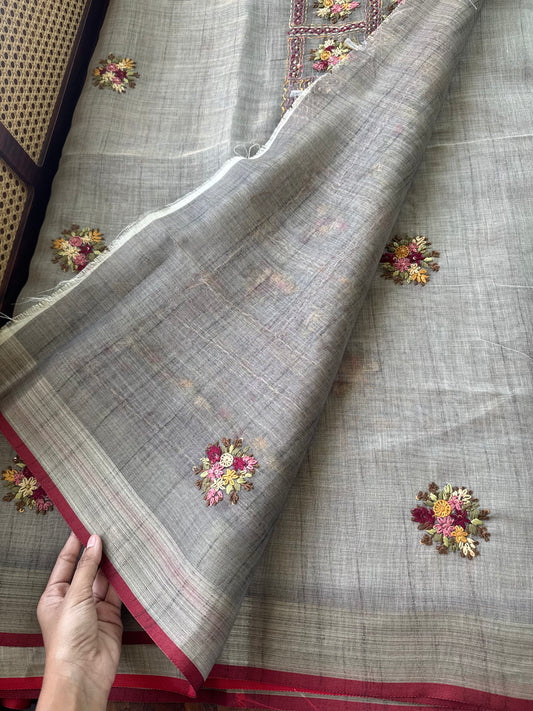 Premium Tissue Linen Sarees - Grey