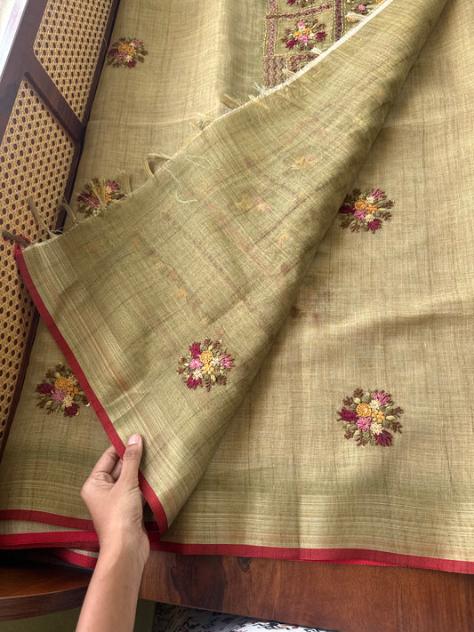 Premium Tissue Linen Sarees - Green