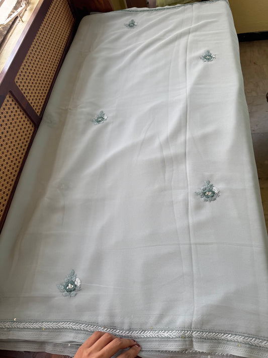 Georgette hand embroidery saree with heavy blouse - Grey