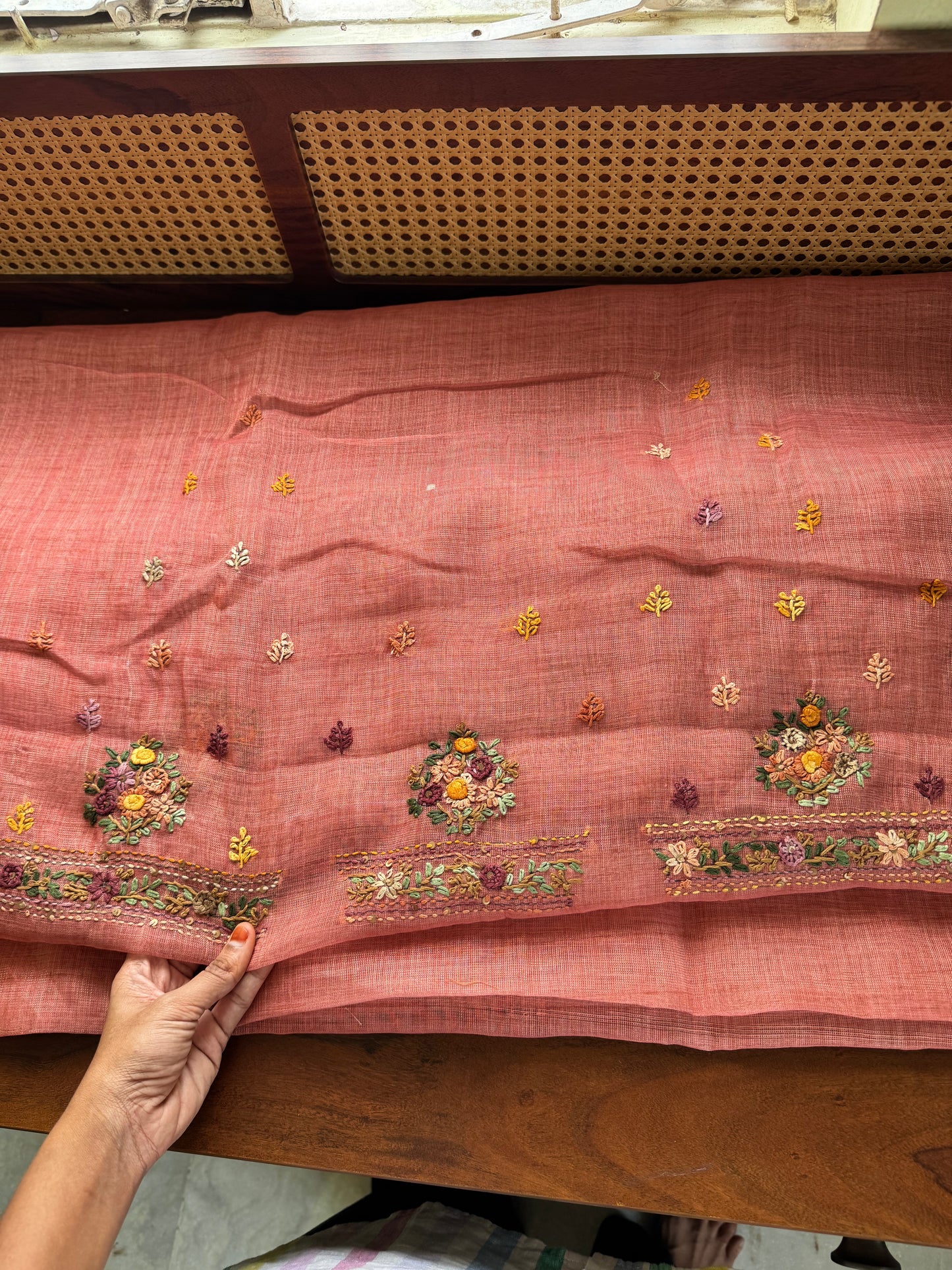 Premium Tissue Linen Sarees with heavy blouse - Peach