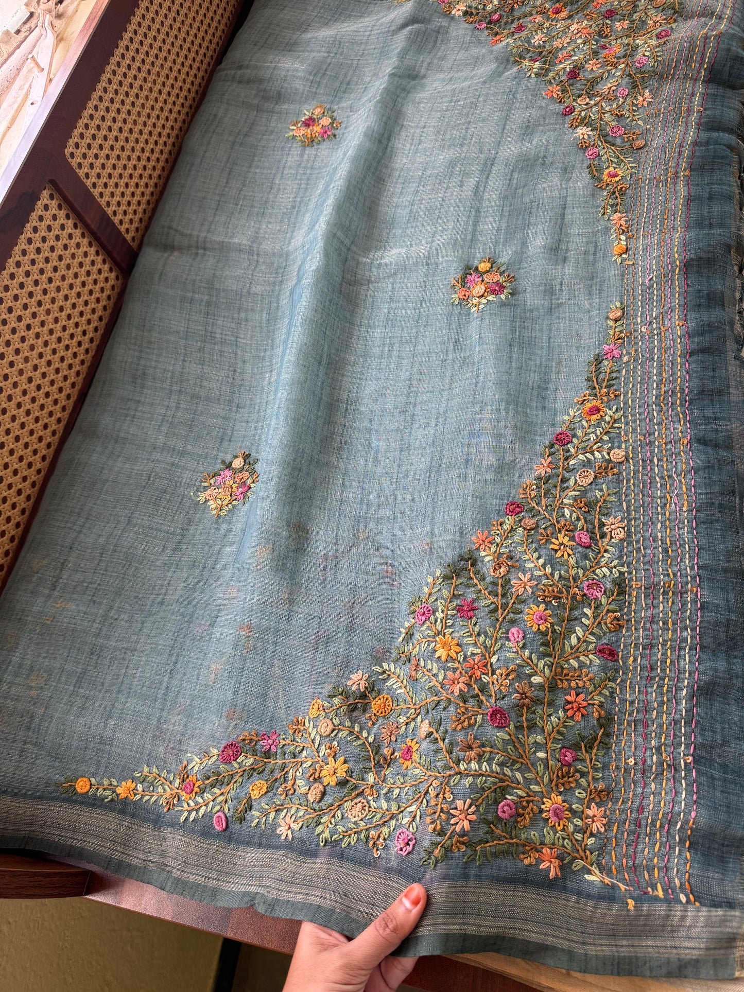Premium Tissue Linen Sarees with heavy blouse - Blue