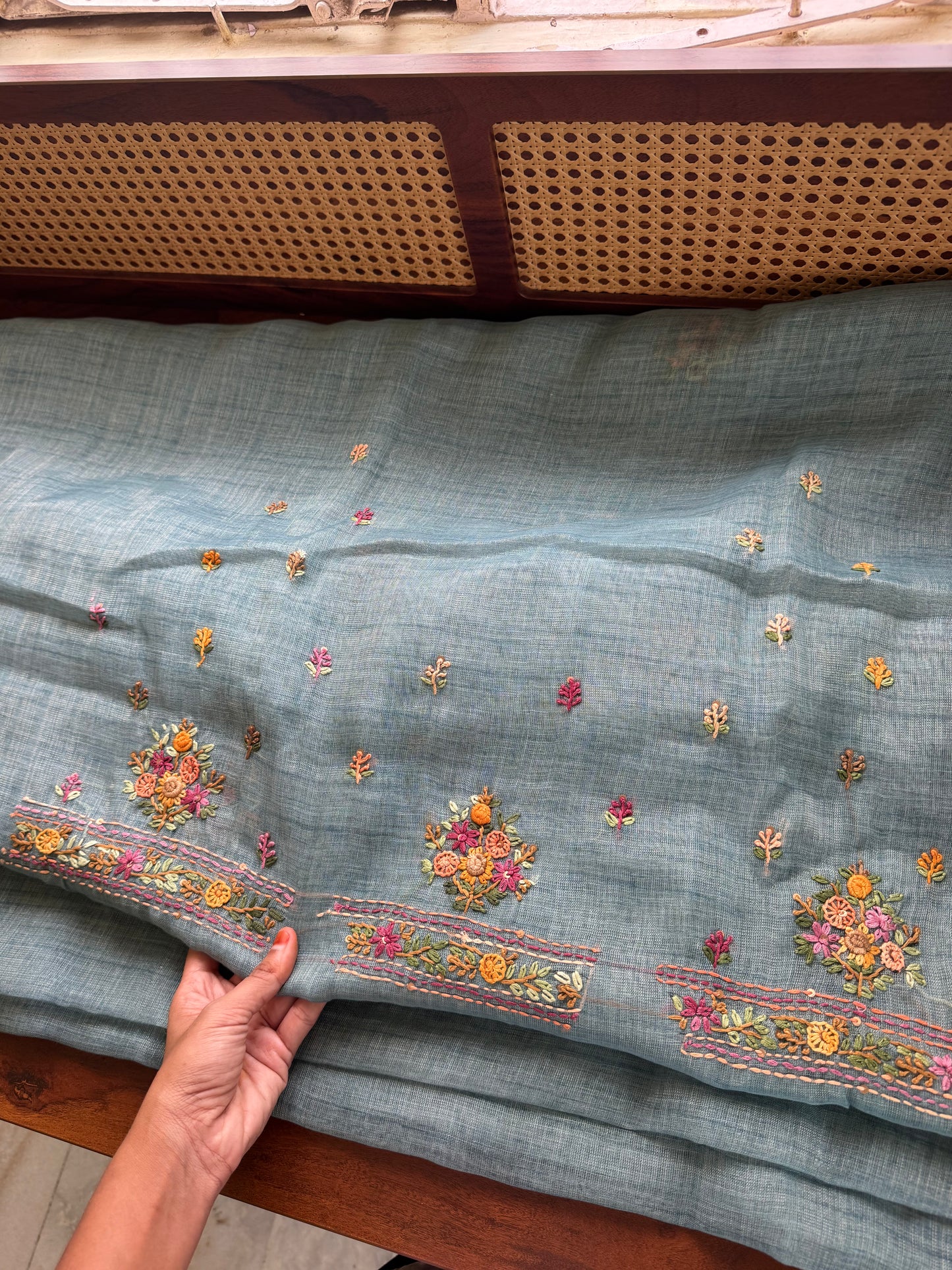 Premium Tissue Linen Sarees with heavy blouse - Blue
