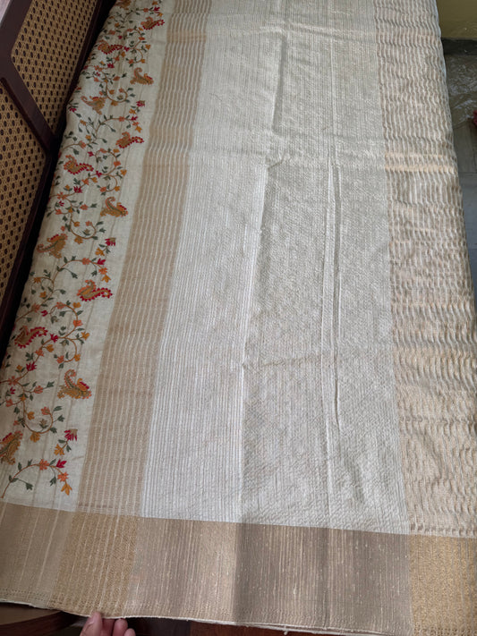 Elegant Semi tussar saree - Ivory with Yellow