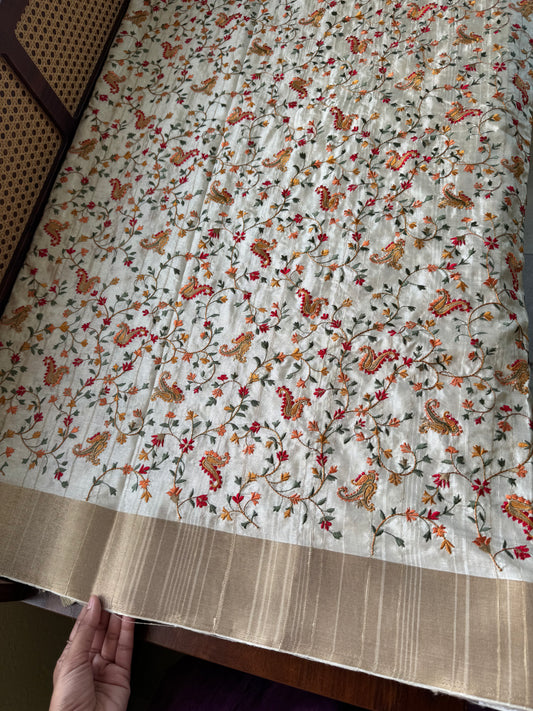 Elegant Semi tussar saree - Ivory with Yellow