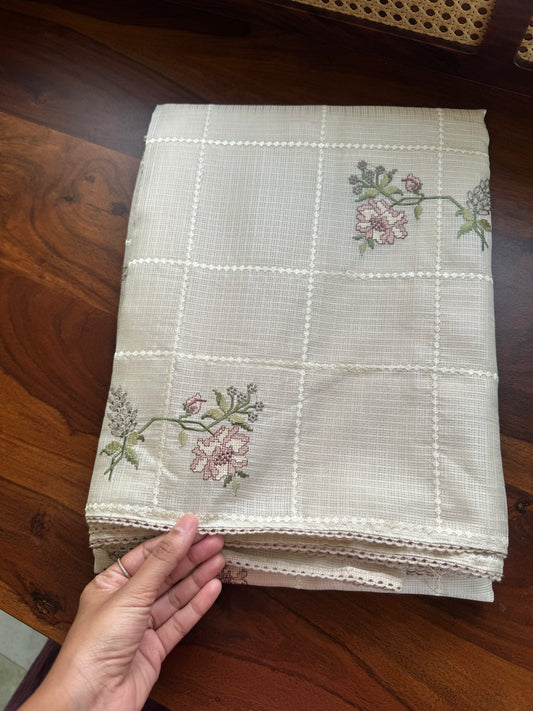 Soft Kota Saree - Halfwhite & Sage Brown