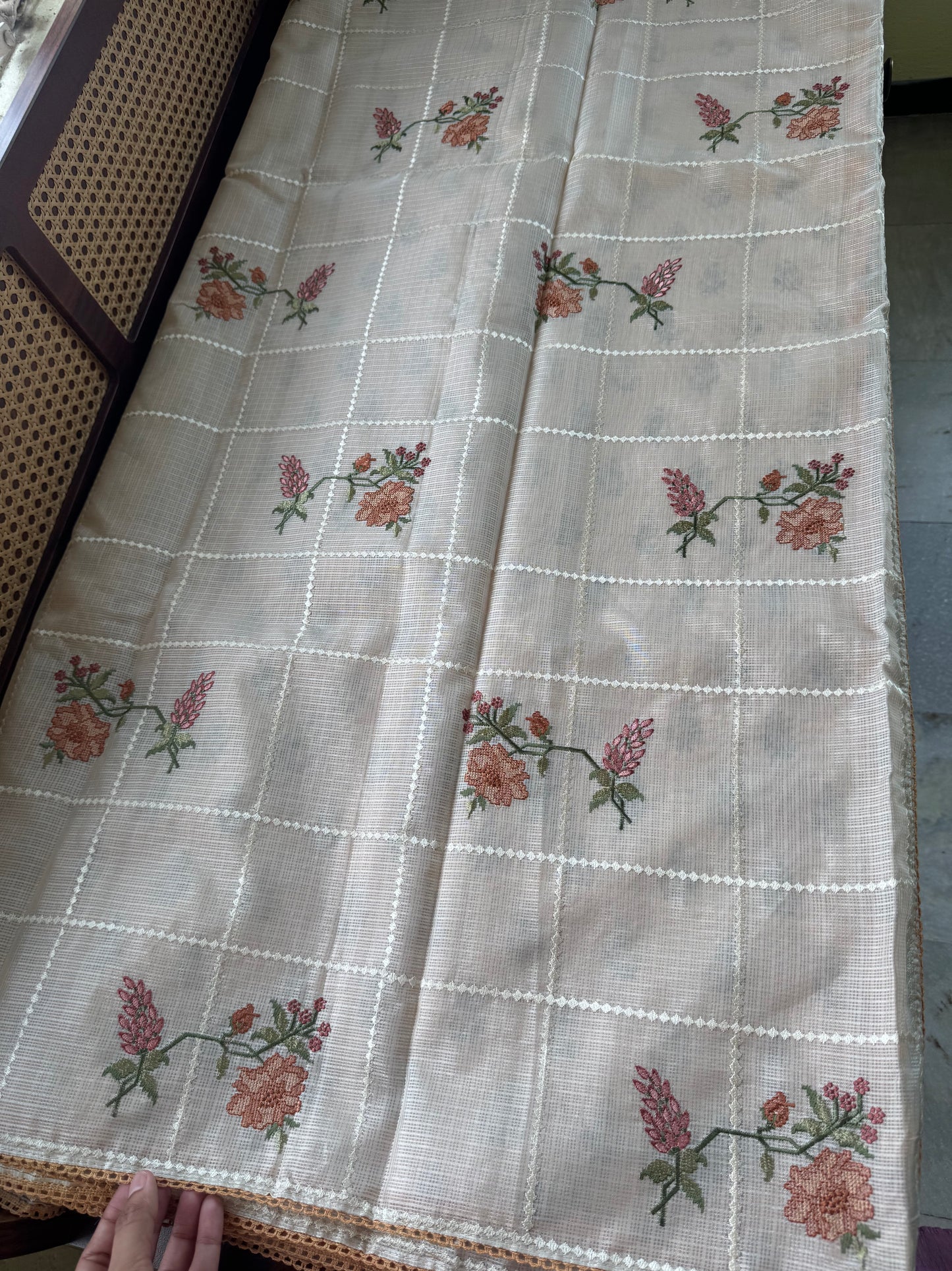 Soft Kota Saree - Halfwhite & Yellow