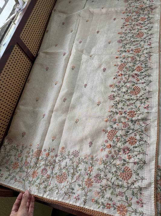 Soft Kota Saree - Halfwhite & Yellow