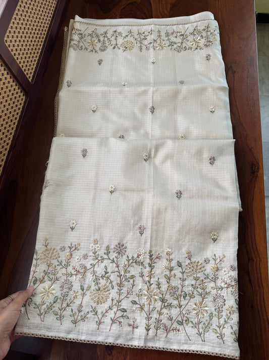 Soft Kota Saree - Halfwhite & Sage Brown