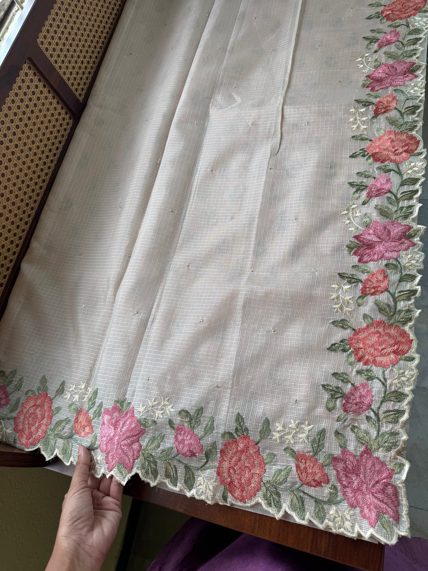 Soft Kota Saree - Halfwhite & Pink