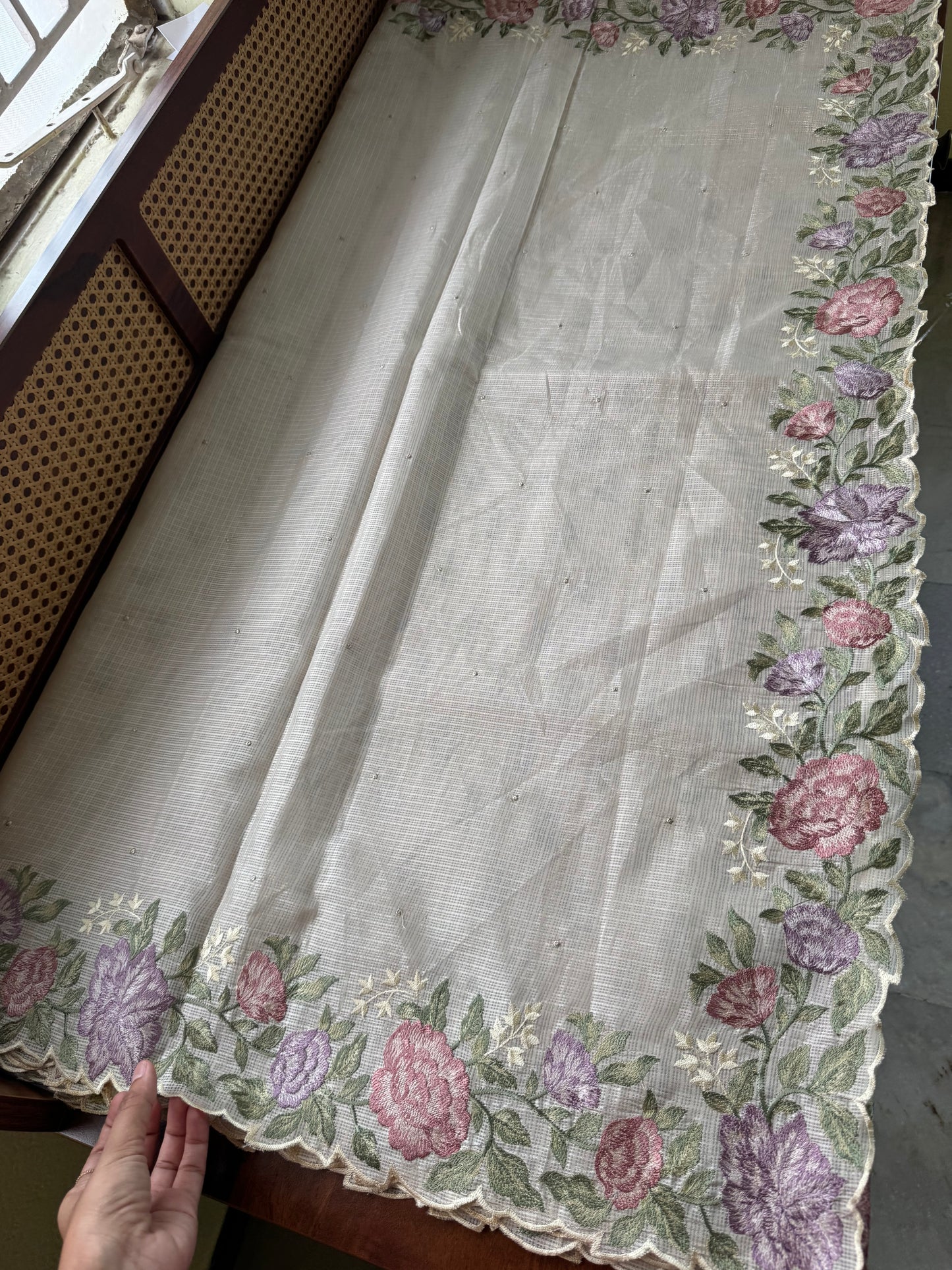 Soft Kota Saree - Halfwhite & Lavender