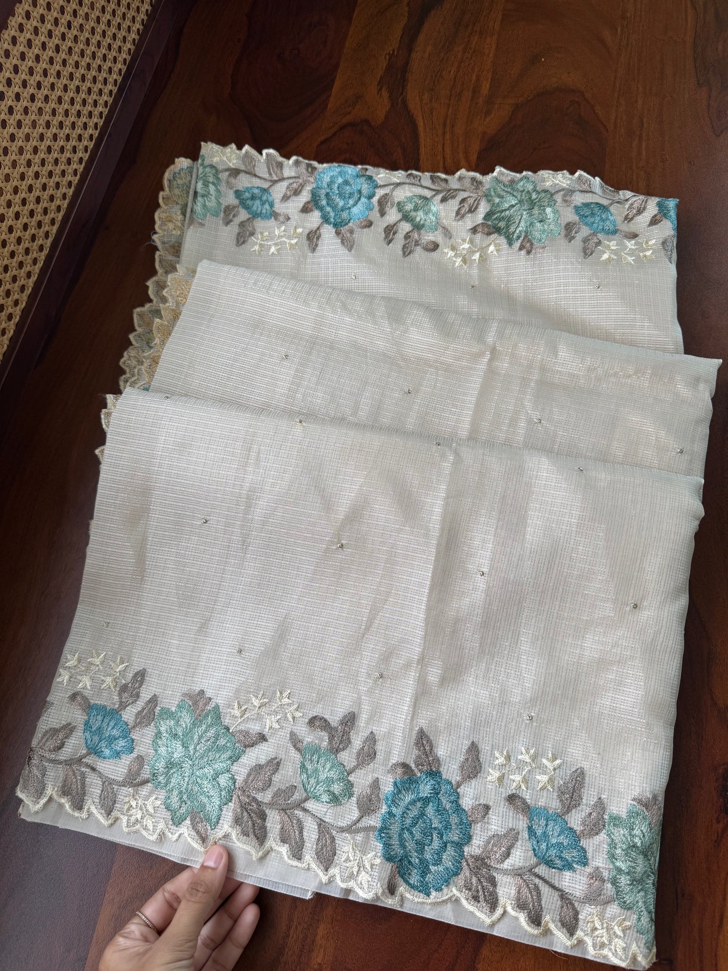 Soft Kota Saree - Halfwhite & Blue