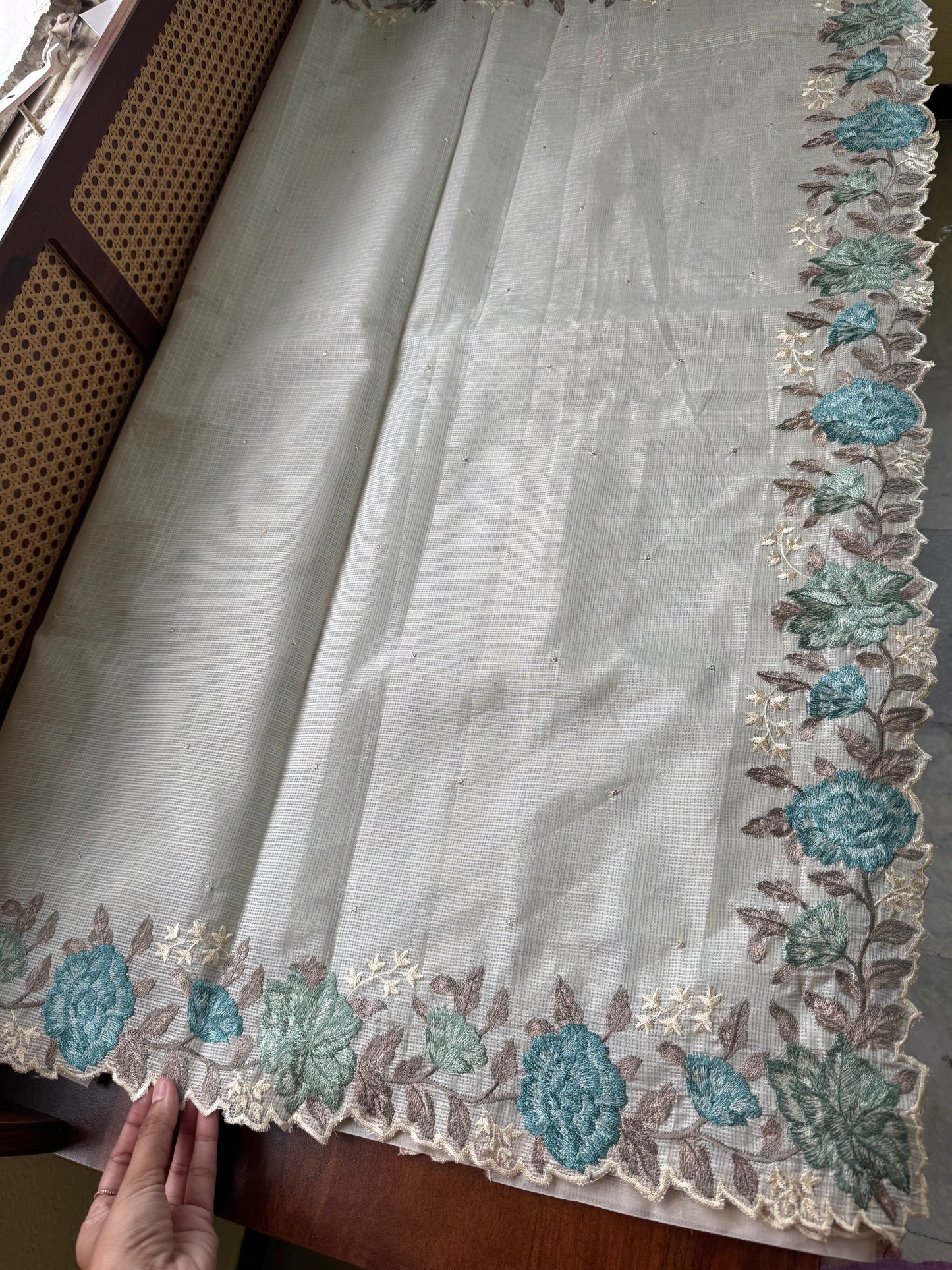 Soft Kota Saree - Halfwhite & Blue