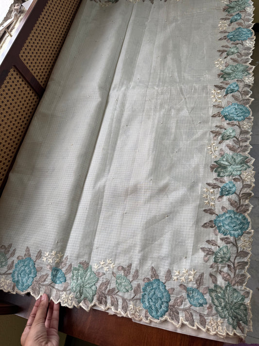 Soft Kota Saree - Halfwhite & Blue