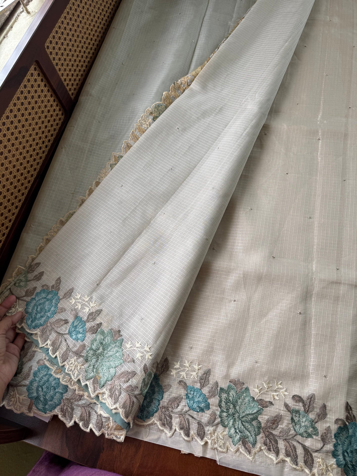 Soft Kota Saree - Halfwhite & Blue