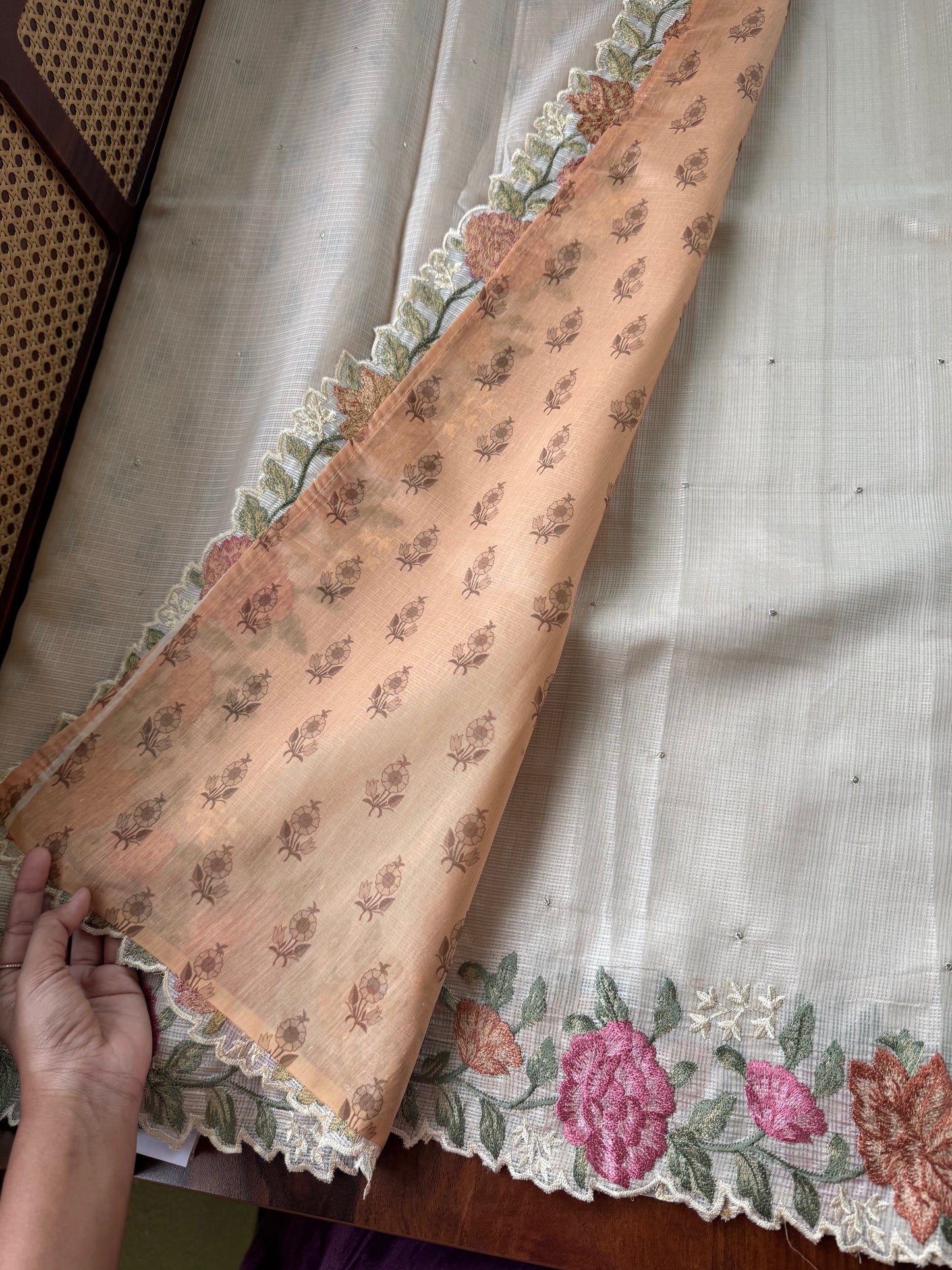 Soft Kota Saree - Halfwhite & Marigold