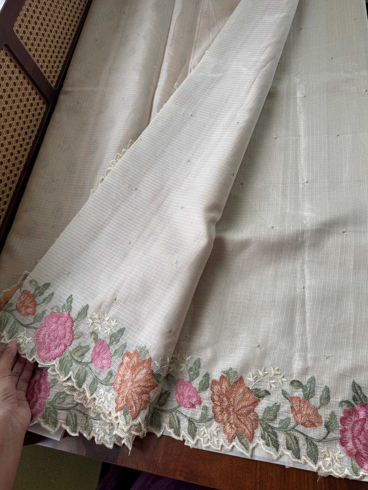 Soft Kota Saree - Halfwhite & Marigold