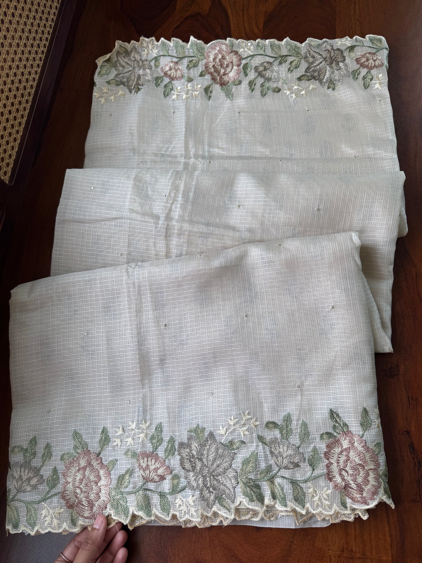 Soft Kota Saree - Halfwhite & Brown