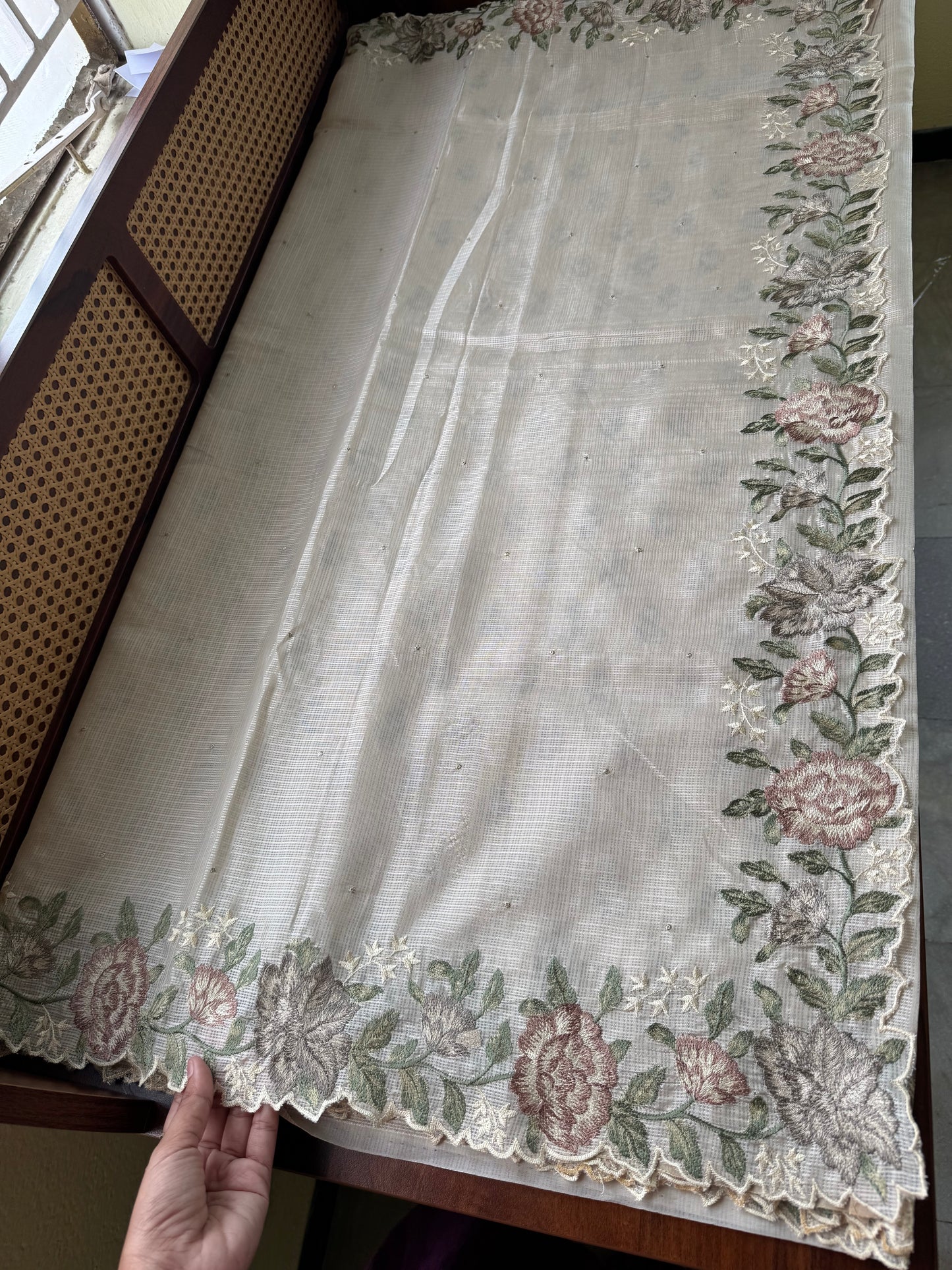 Soft Kota Saree - Halfwhite & Brown