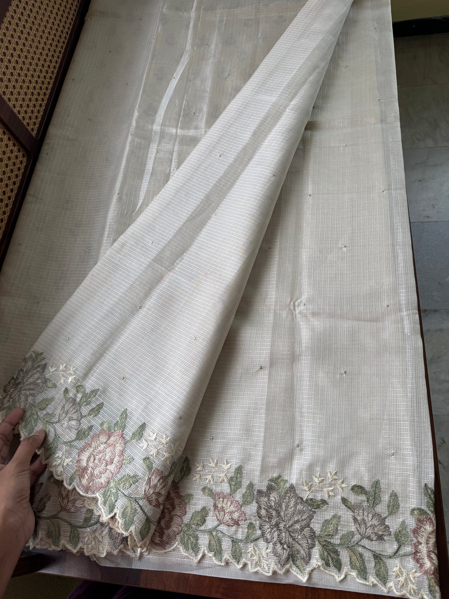 Soft Kota Saree - Halfwhite & Brown