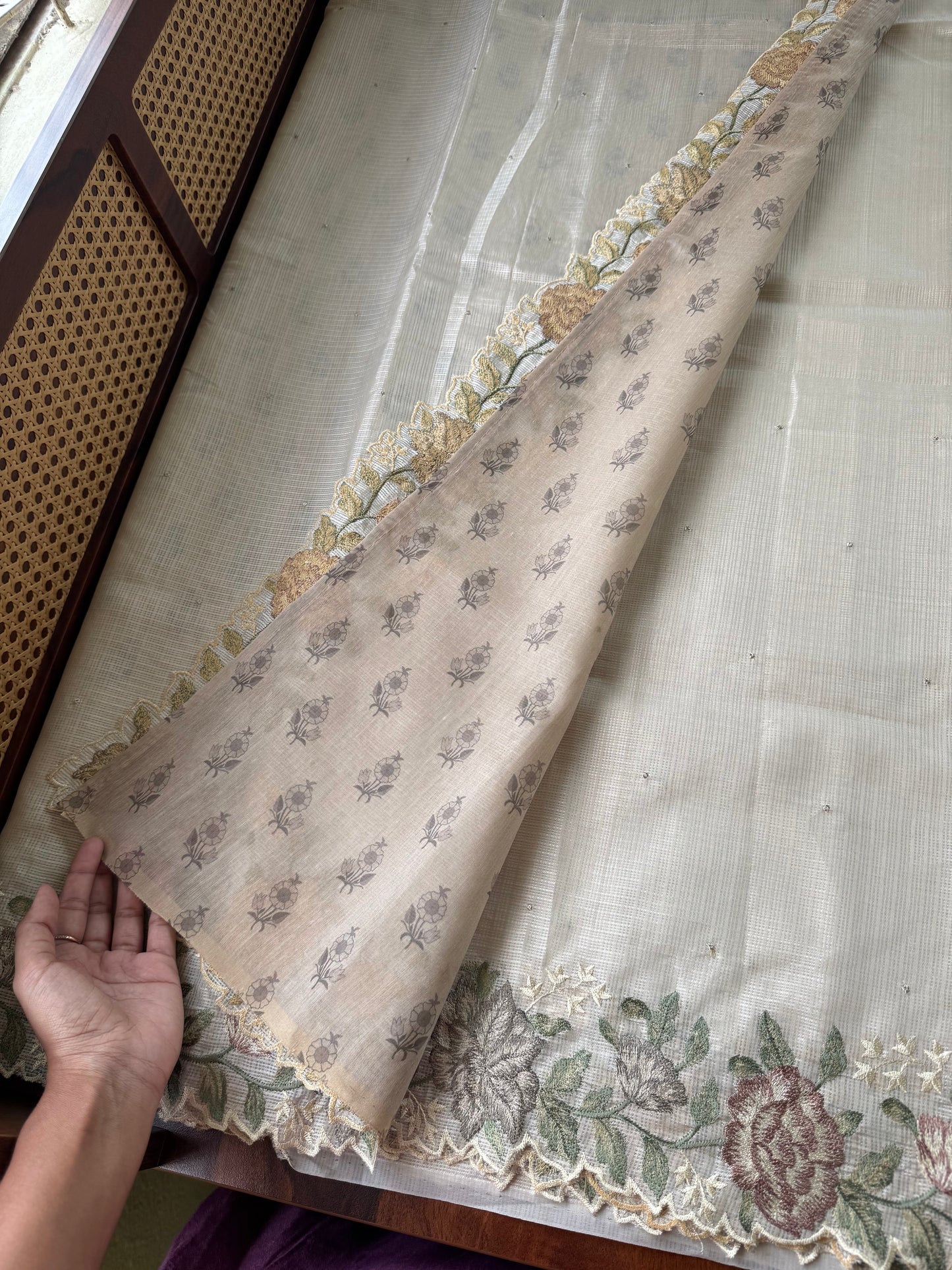 Soft Kota Saree - Halfwhite & Brown