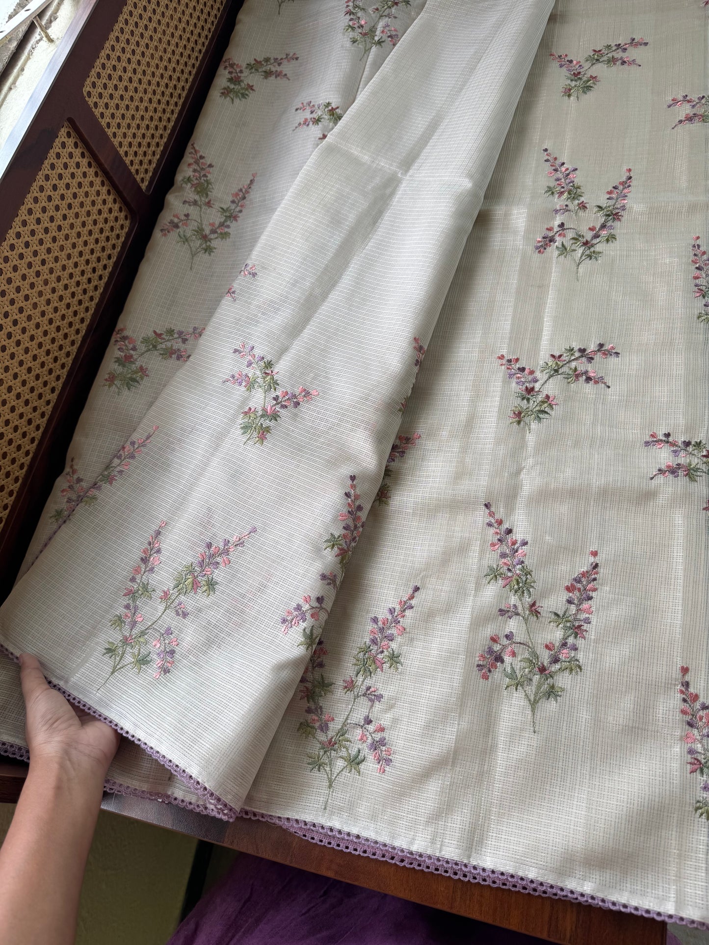 Soft Kota Saree - Halfwhite & Lavender