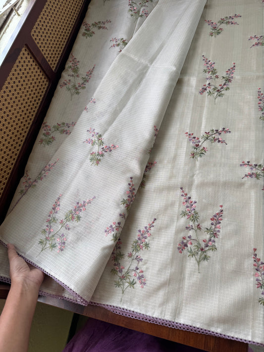 Soft Kota Saree - Halfwhite & Lavender