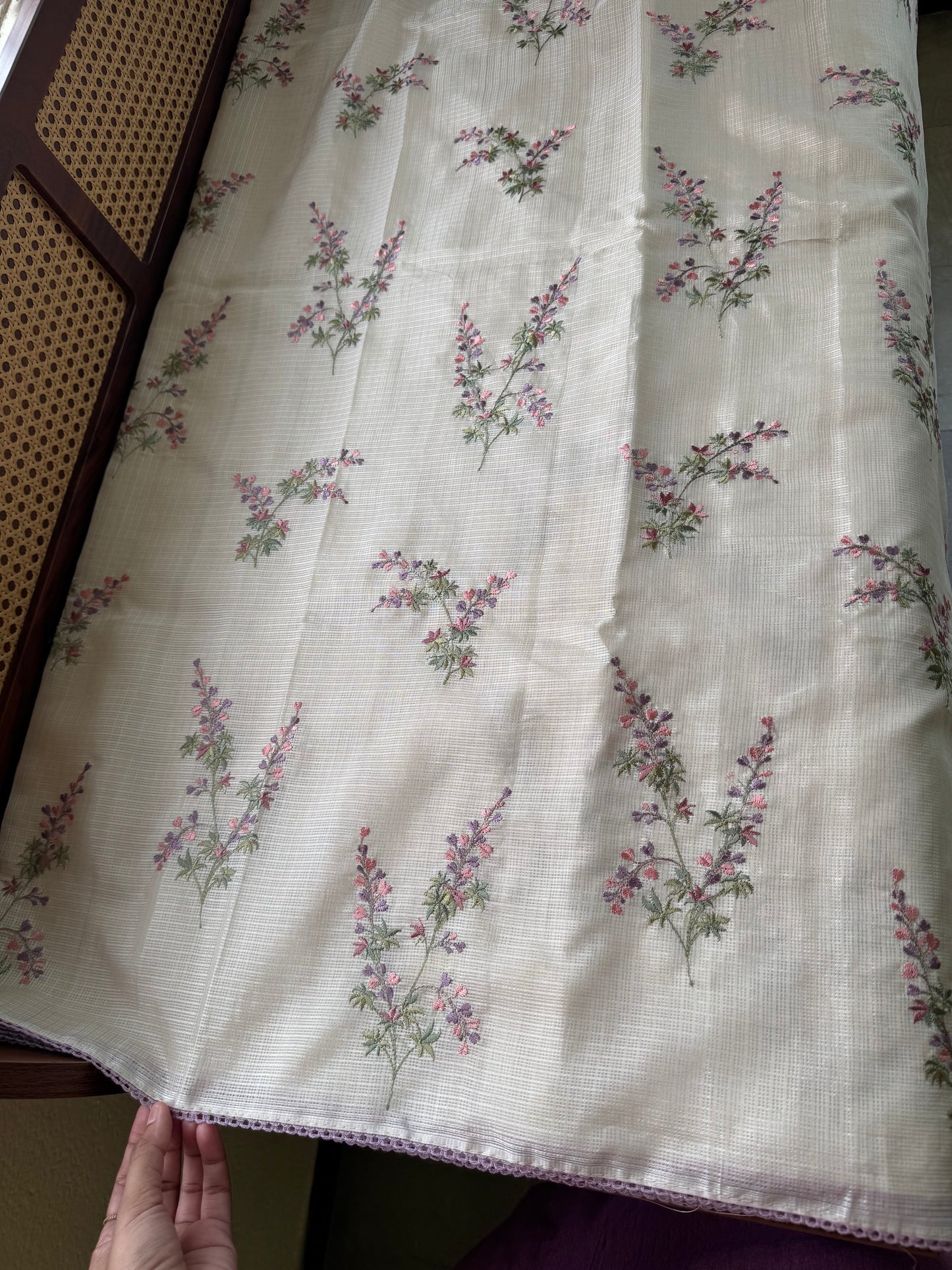 Soft Kota Saree - Halfwhite & Lavender