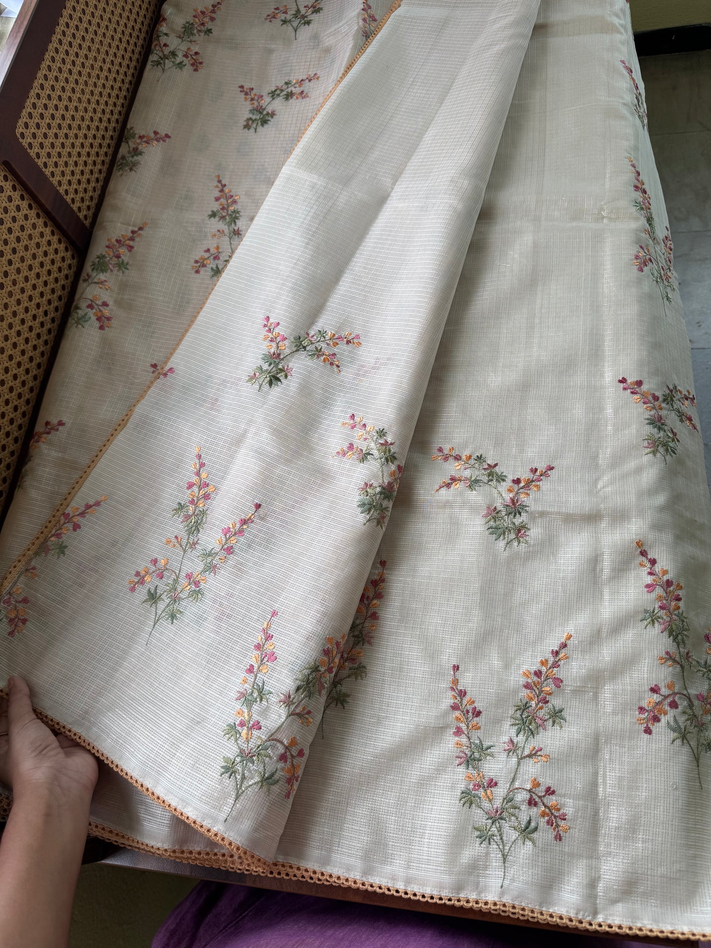 Soft Kota Saree - Halfwhite & Yellow