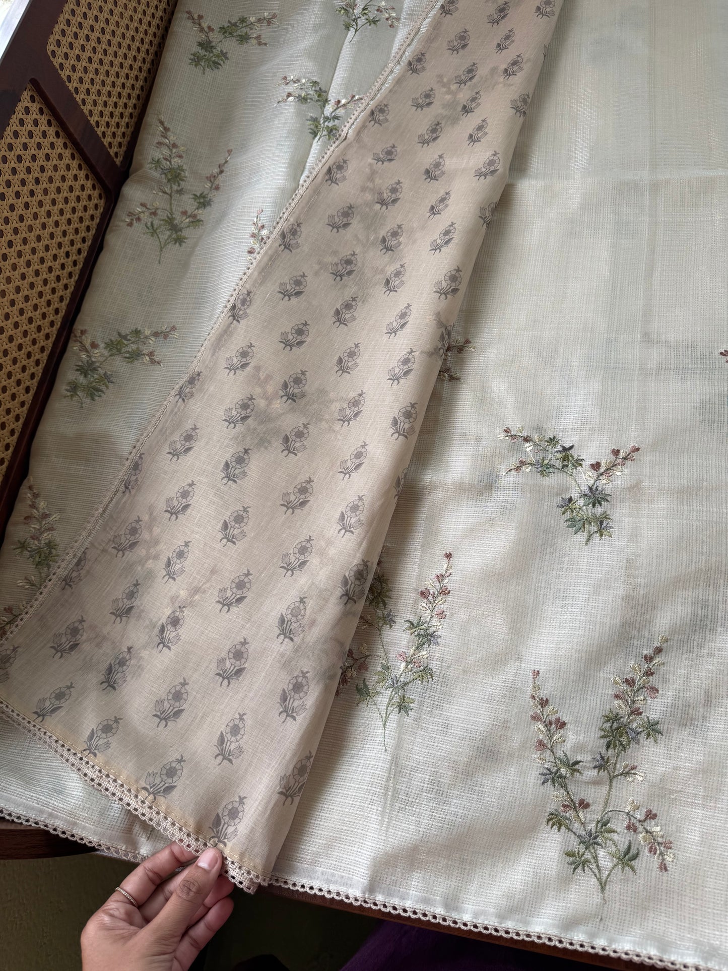 Soft Kota Saree - Halfwhite & Brown