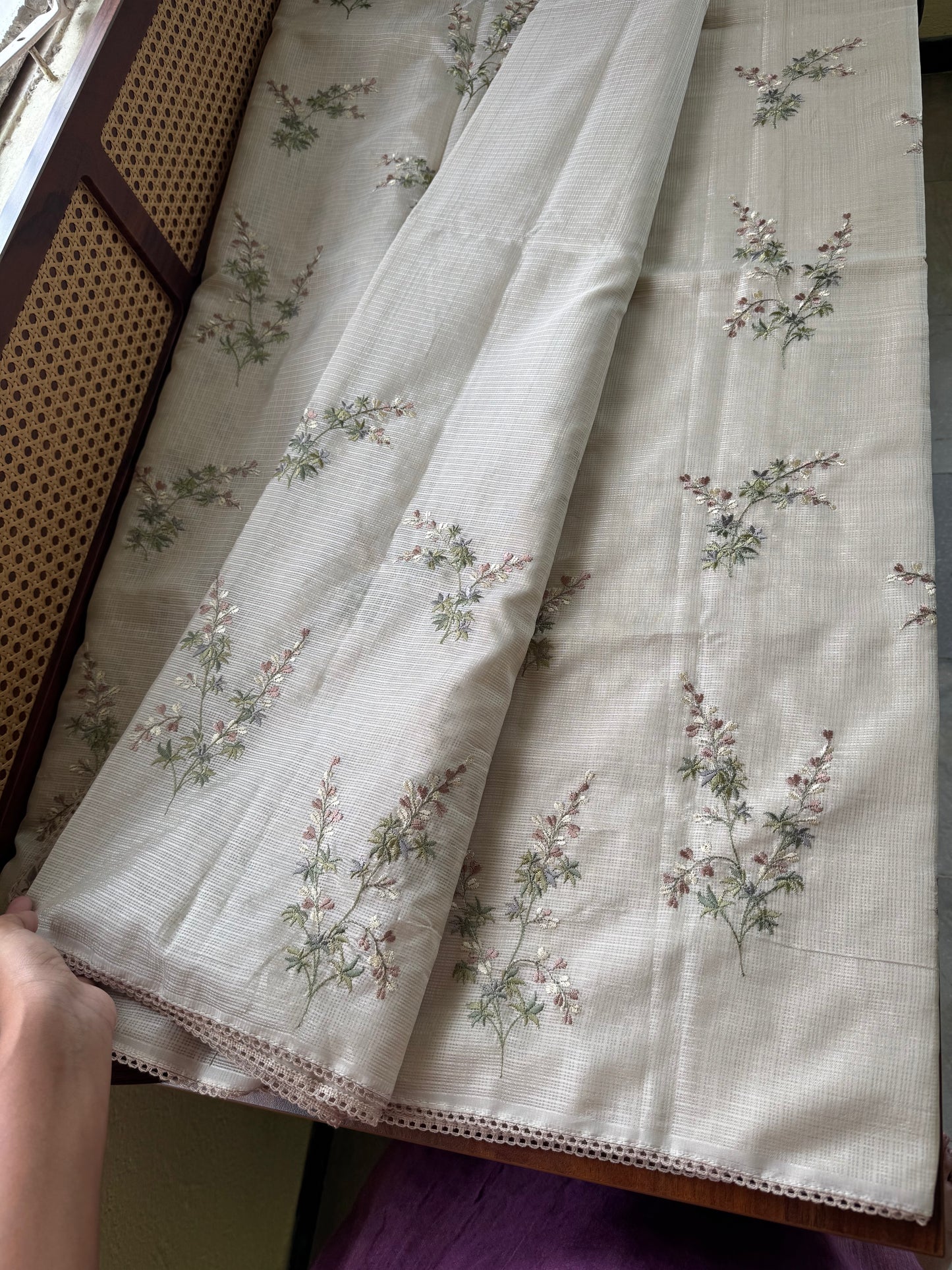 Soft Kota Saree - Halfwhite & Brown