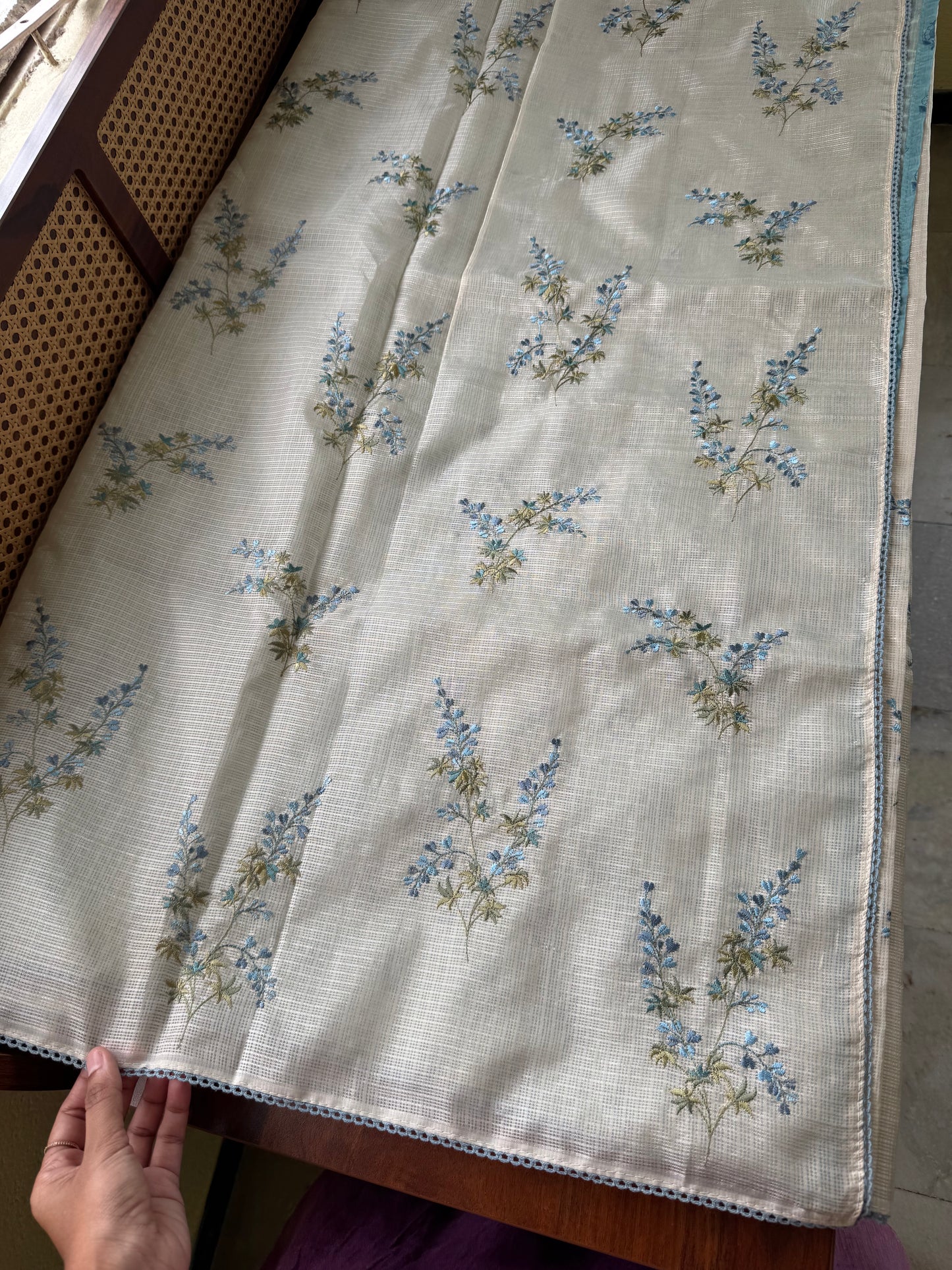 Soft Kota Saree - Halfwhite & Blue