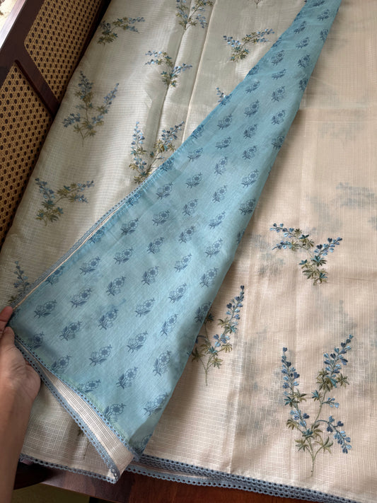 Soft Kota Saree - Halfwhite & Blue