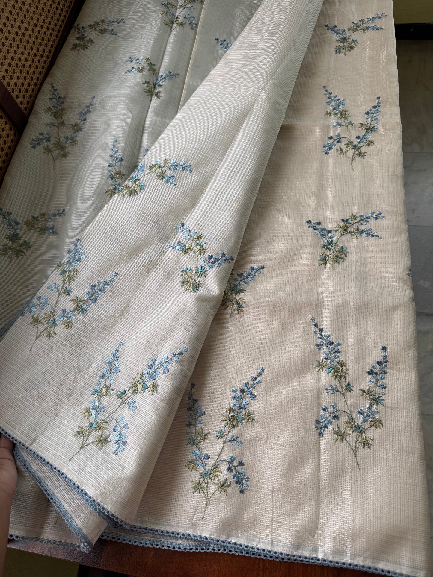 Soft Kota Saree - Halfwhite & Blue