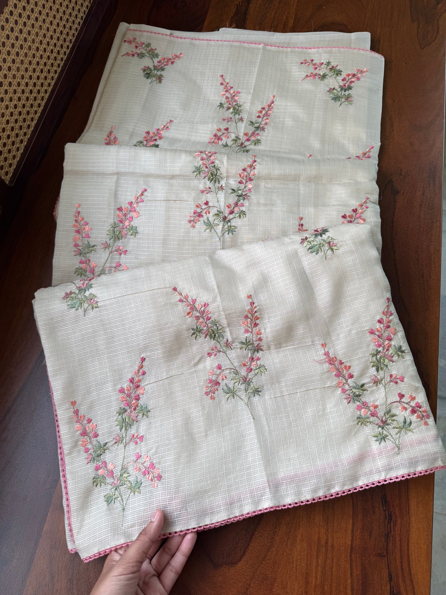 Soft Kota Saree - Halfwhite & Pink