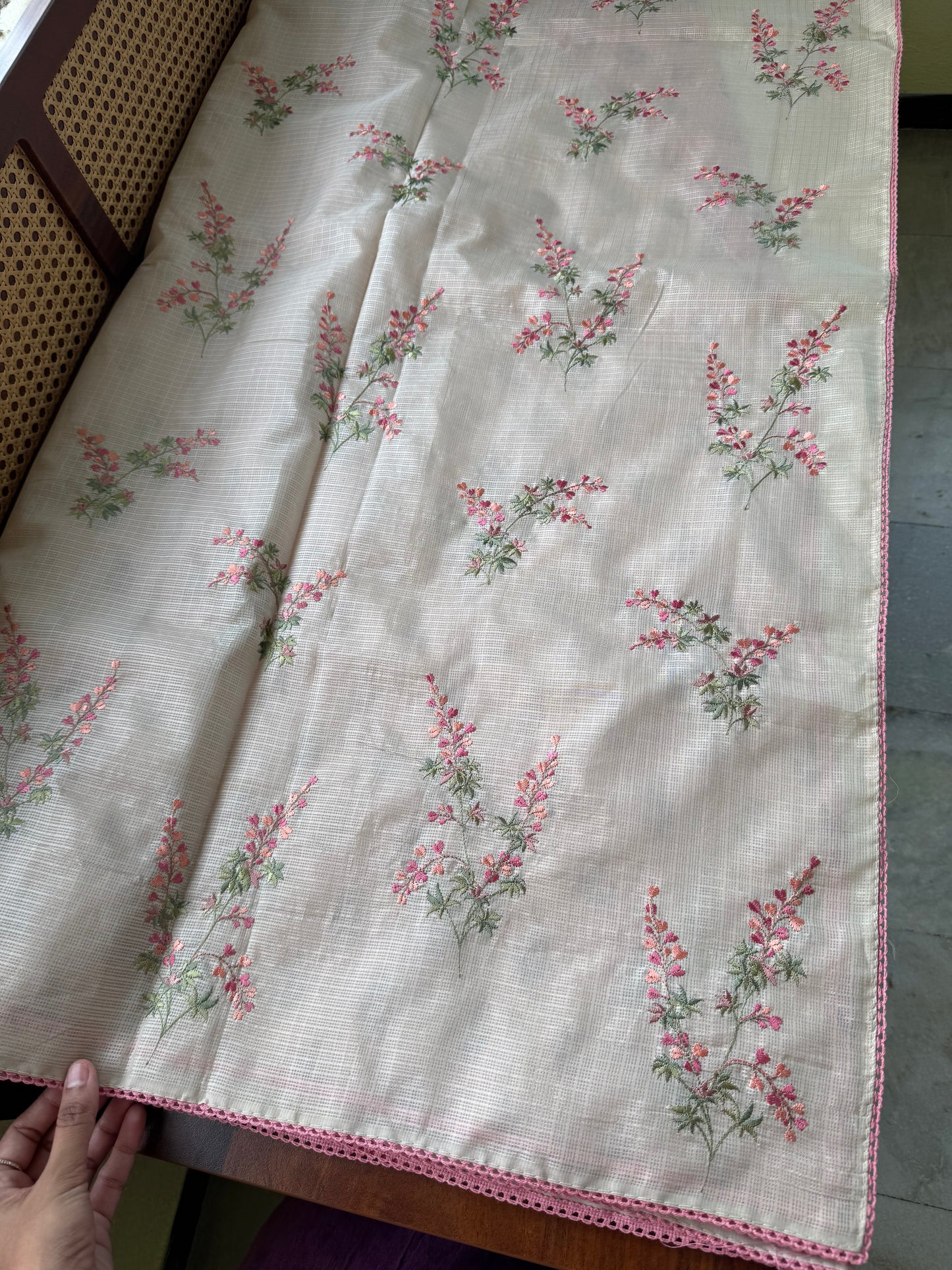 Soft Kota Saree - Halfwhite & Pink