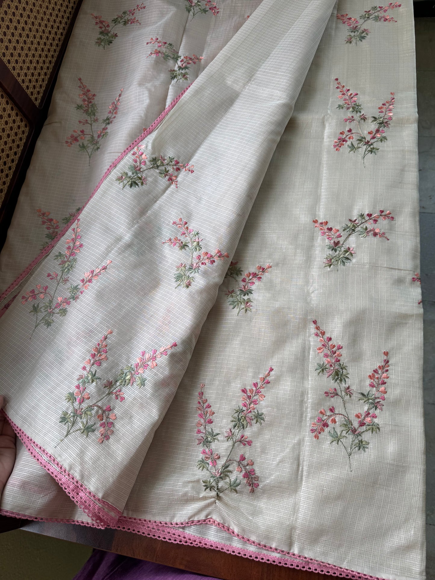 Soft Kota Saree - Halfwhite & Pink