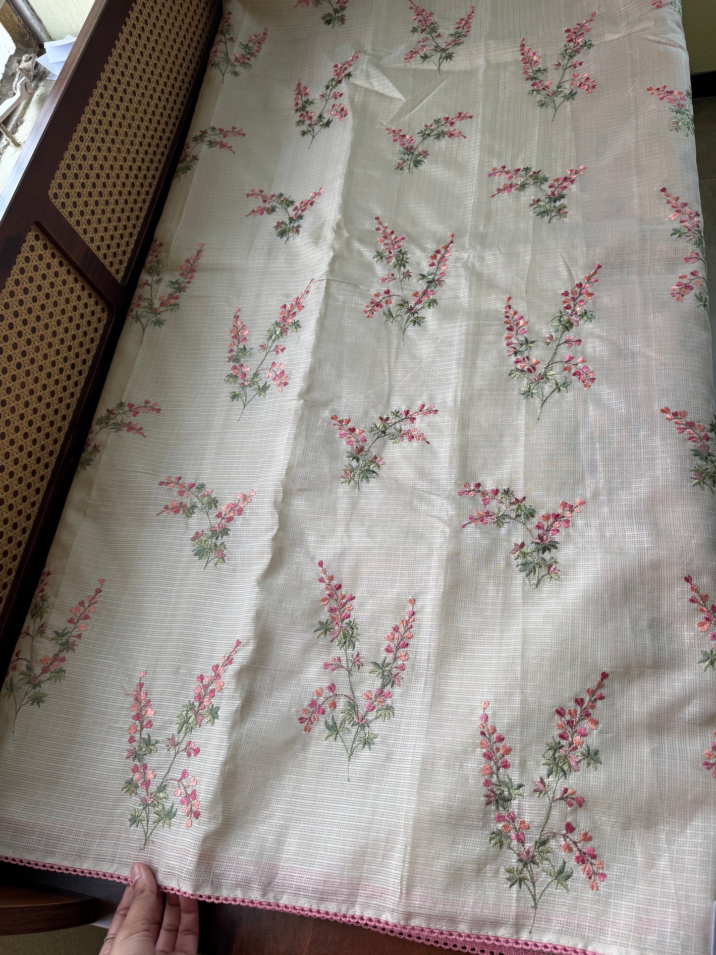 Soft Kota Saree - Halfwhite & Pink