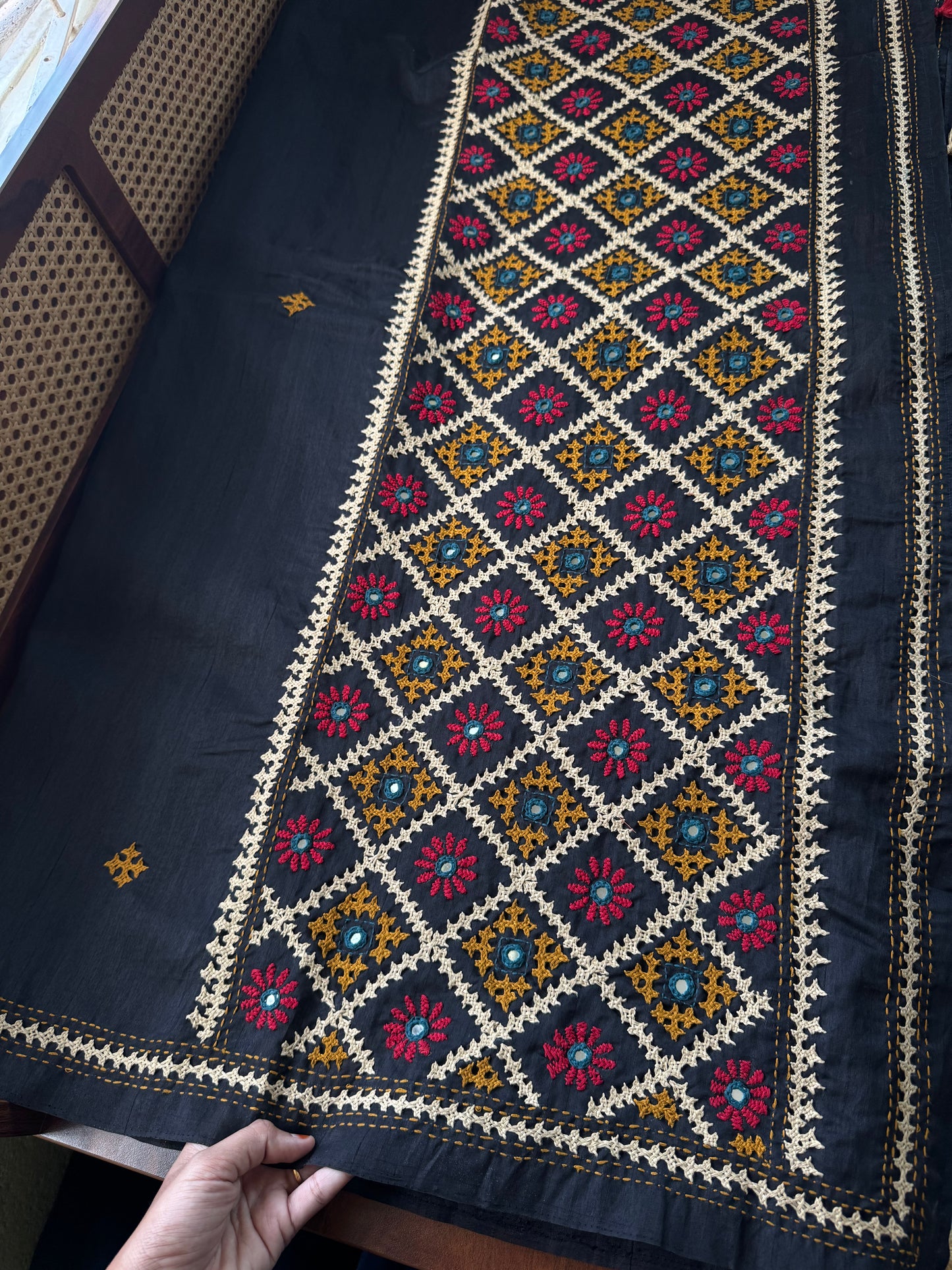 Hand Embroidered Tussar Blend Saree with heavy blouse - Black