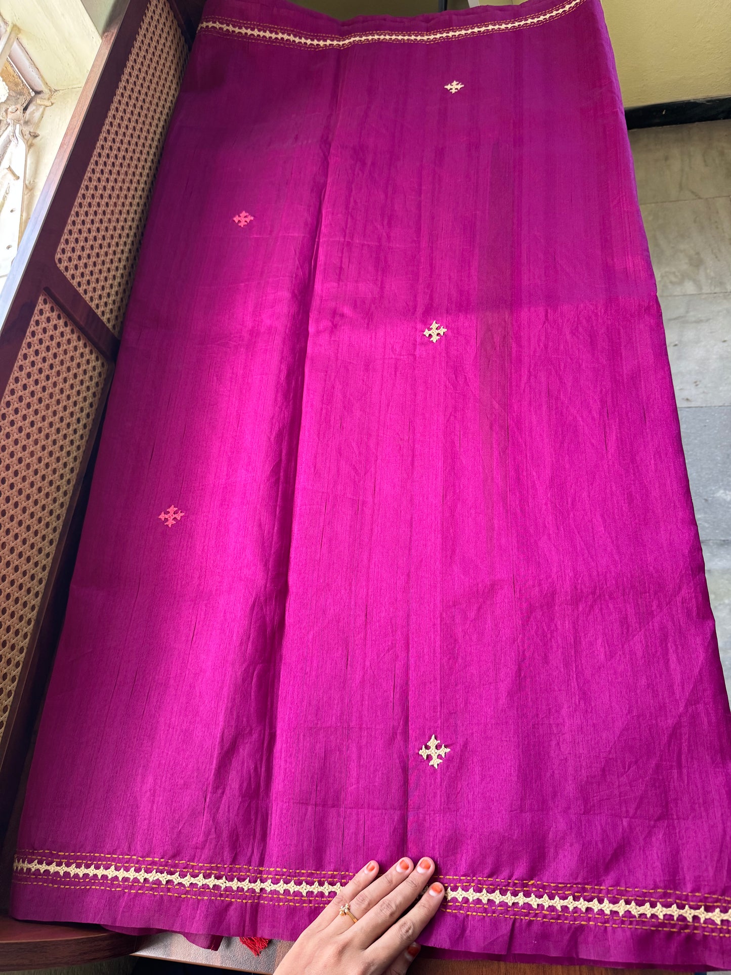Hand Embroidered Tussar Blend Saree with heavy blouse - Purple