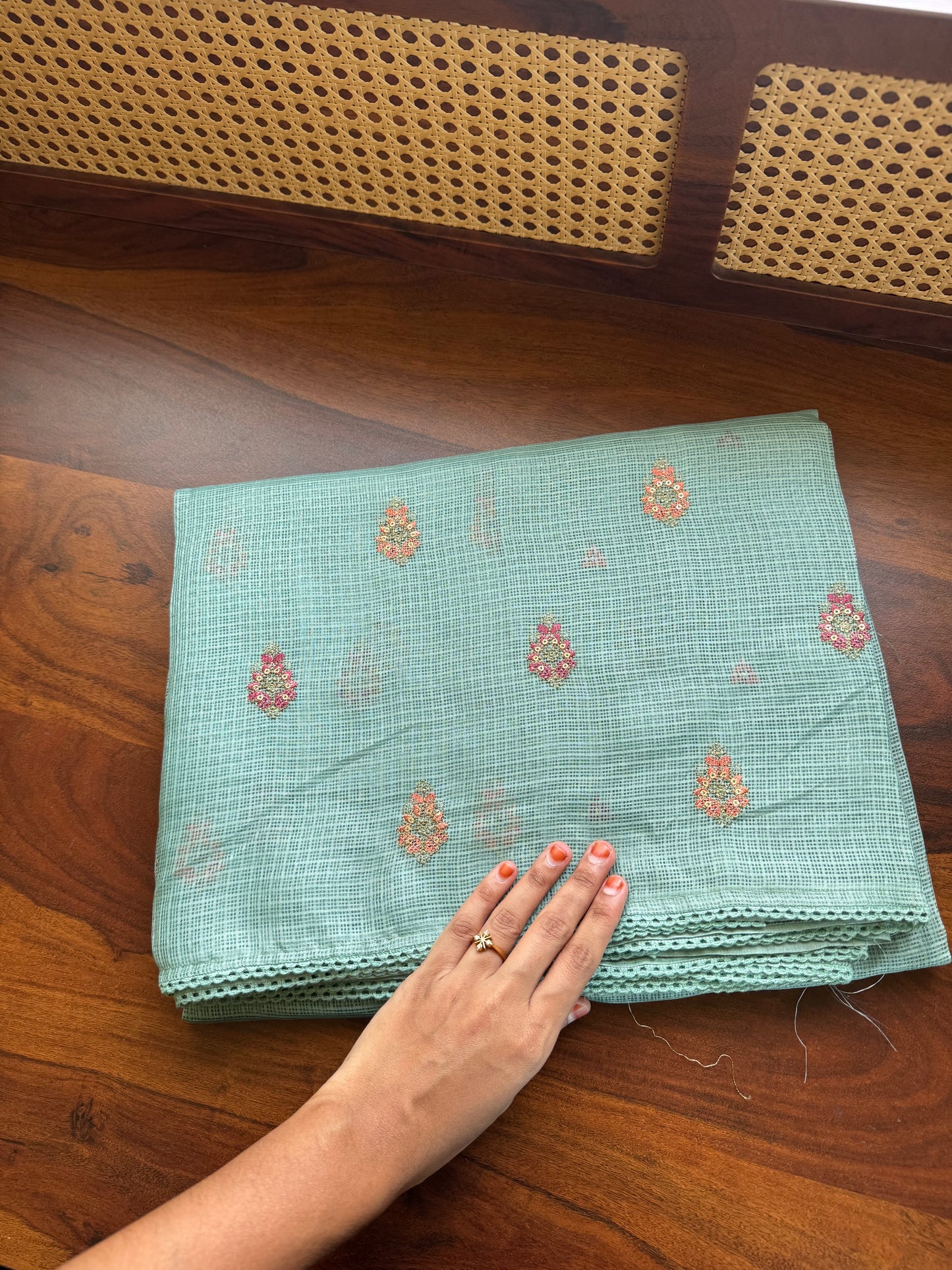 Embroidered Silky Kota Saree - Sea Green