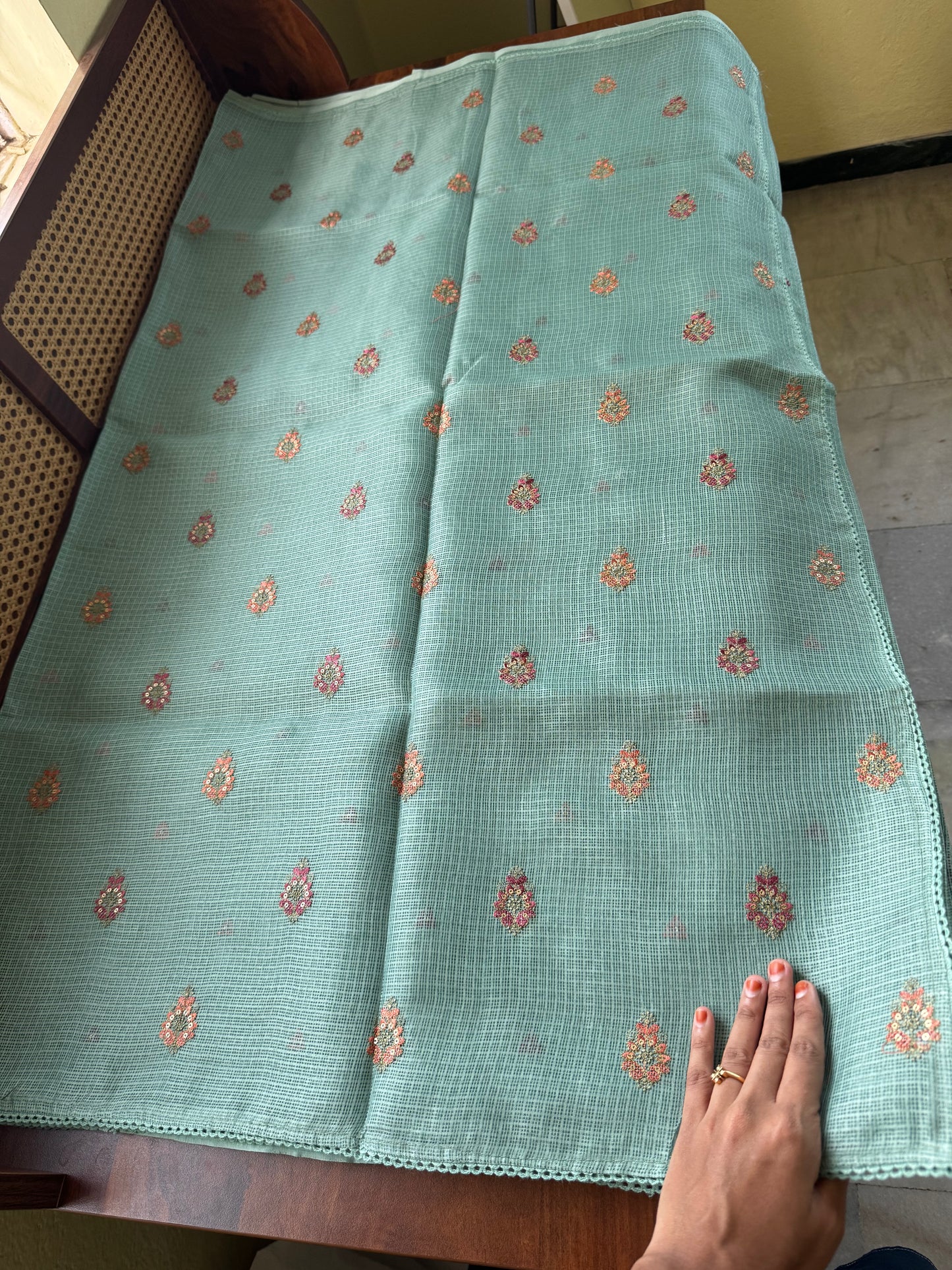 Embroidered Silky Kota Saree - Sea Green